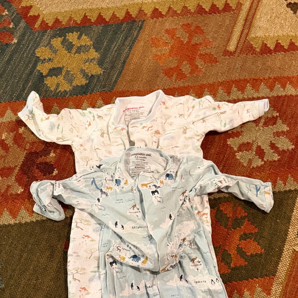 2x Magnetic Me 3-6m Pajamas - map (modal) and safari (cotton) prints